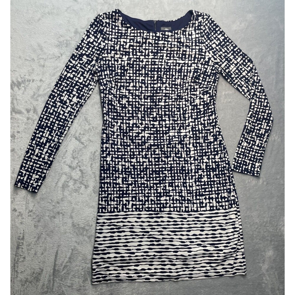 Jones & Co. Jones New York Dress Women's 6 Black White Long Sleeve Boat Neck